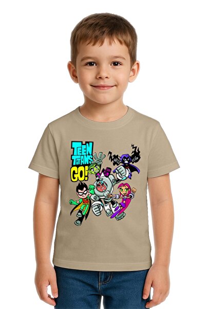 SEDİRLİ Unisex Teen Titans Go Printed Kids T-Shirt Cotton Combed Cotton Fabric