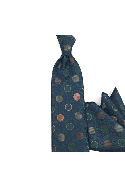 Sade Kravat Navy Blue Green Brown Dot Polka Dot Pack Special Tie with Woven H...