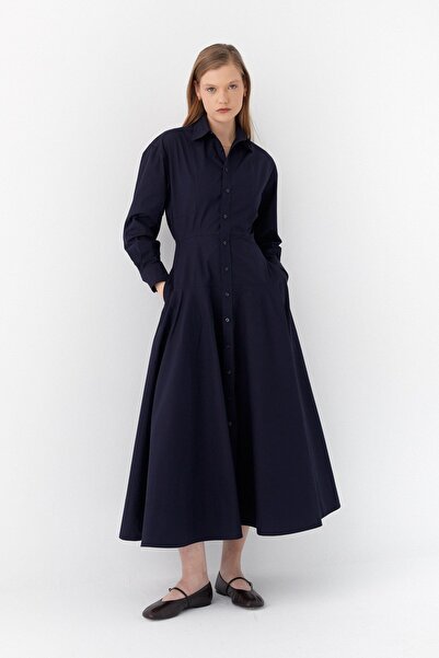 MARKALİSTE مُفَصَّل عند الخصر فستان قميصي أزرق داكن