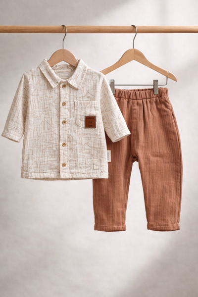 greenmoss Çift Kat Müslin Erkek Bebek 2’li Takım