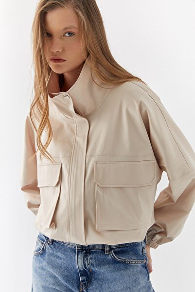 MARKALİSTE Yandan Pocketed Bomber Jacket Beige