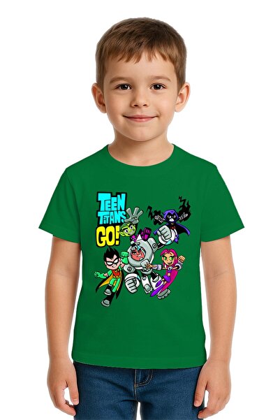SEDİRLİ Unisex Teen Titans Go Printed Kids T-Shirt Cotton Combed Cotton Fabric