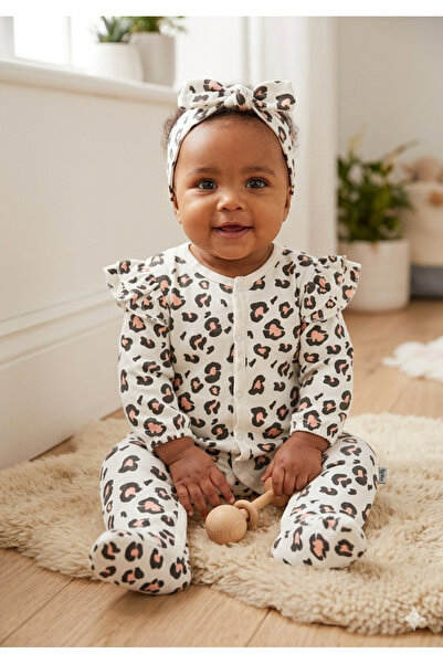 Leylababybutik 2'Li Leopar Desenli Kız Bebek Tulum (Mevsimlik)