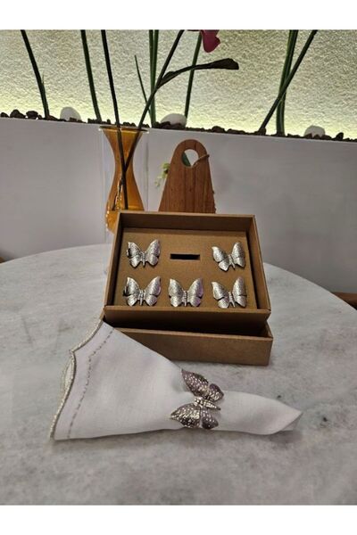 MİMSEGÜN DEKOR Silver Butterfly Napkin Holder