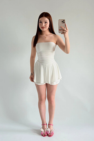 MOZENA Strapless Mini Dress with Skirt and Shorts Ruched