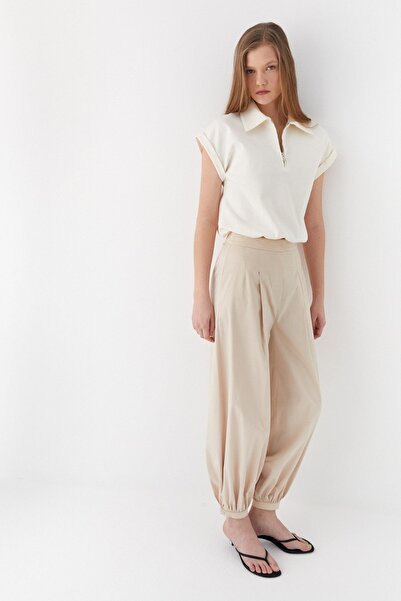 MARKALİSTE Pleated Jogger Pants Trousers Beige