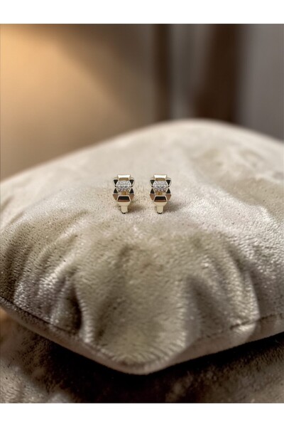 ahsenaksesuar2025 Gold Color Zircon Stone Geometric Square Design Steel Tarni...