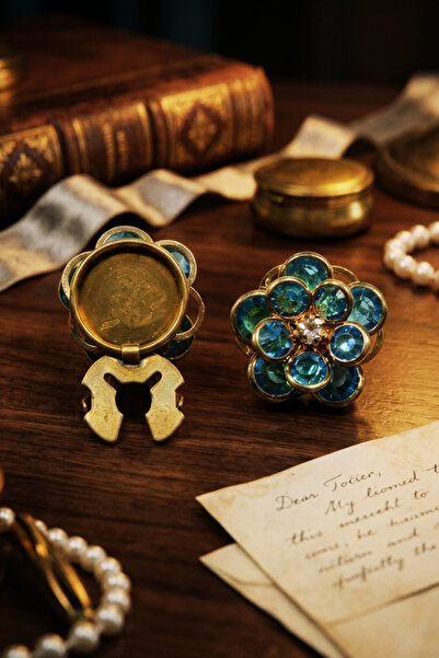 Reoona Mavi Kristalli Gold Düğme Broş, Düğme Kapağı, Kol Düğmesi