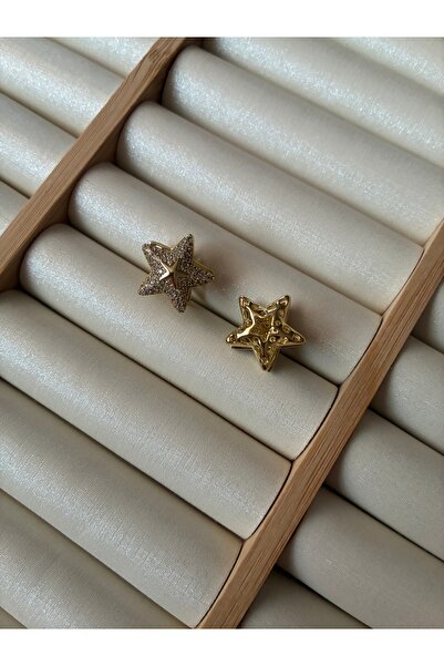 ARİ TAKI Gold Steel Earrings with Star Mounts