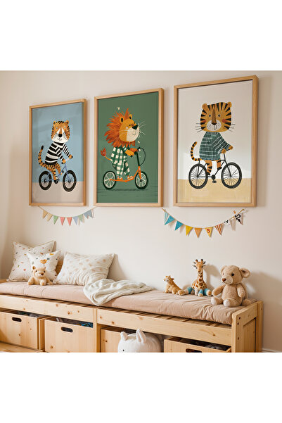 Artiera Σετ ζωγραφικής 3 τεμαχίων Bicycle Lions Παιδικό Δωμάτιο με Ξύλινο Πλα...