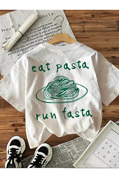 AEMİ Unisex Eat Pasta Printed Oversized Crew Neck T-Shirt