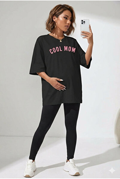 LiyAdaCo Žene Trudnice Cool Mama Štampano Oversize kroj Crna T-shirt