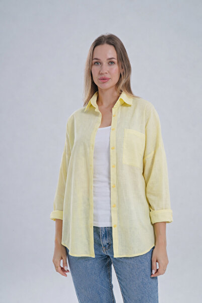 DEZZİİ Yellow Flared Linen Shirt