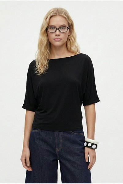Look Kadıköy Women's Germa Asymmetrical Shoulder Detail Black Blouse