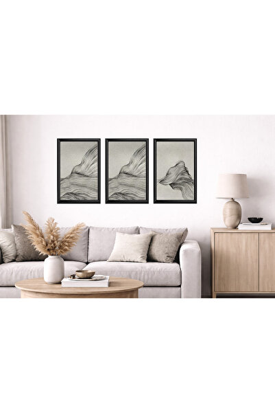 Aura Mia Store Set of 3 Modern Minimalist Paintings with Black Frame – Living...