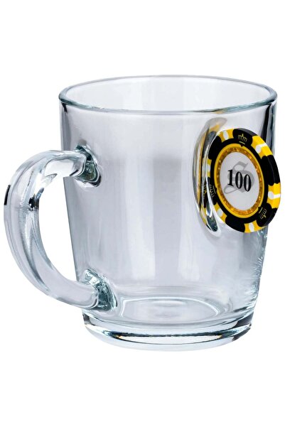 Belloria Glass Mug for Tea & Coffee with Poker Chip - 340 ml