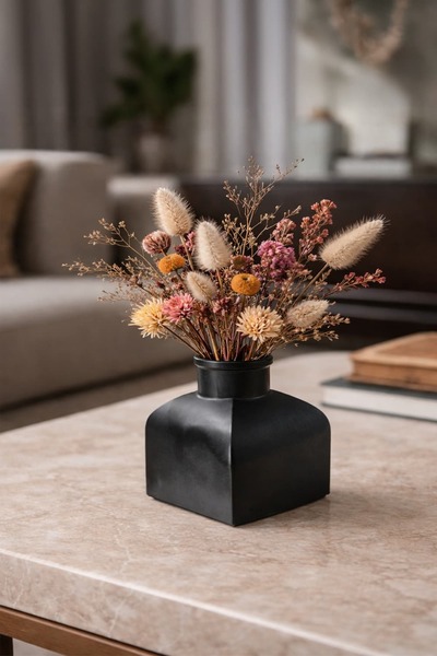 Otaera Black Cube Vase - Minimalist Living Room and Office Decoration, for Fl...