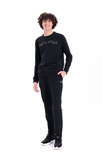 PİERO PERLA Regular Fit Men's Black Sweatpants with Special Print & Embroider...