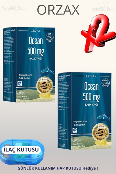 Ocean Lemon Flavored Fish Oil 500 Mg 60 Softgel Capsules 2 Pcs + Pill Box Gift