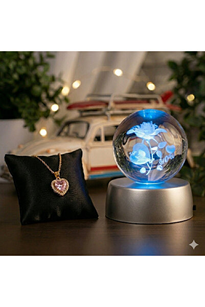 PRİYA JEWELERY Renk Değiştiren Led Işıklı Cam Satürn Küre Dolunay Lamba Krist...