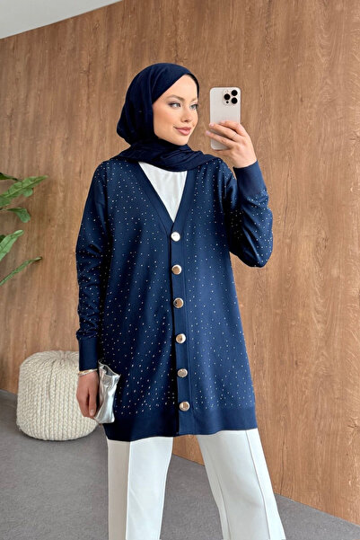 Hazamoda Nepal Stone Cardigan Navy Blue