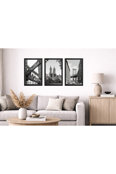 Aura Mia Store Set of 3 Modern Minimalist Paintings with Black Frame – Living...