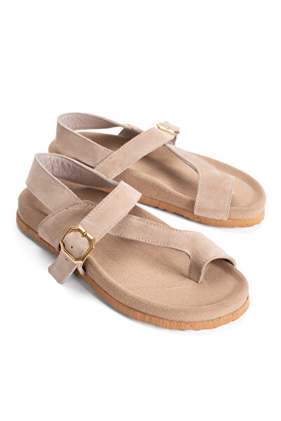 PASSAGE SHOES Women's Genuine Suede Leather Flip Flops Sandals 6348 Beige Suede