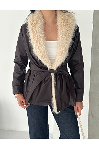 ZoeFlower New Season Women's Leather Coat Fur Collar Coat Leather Fur Collar ...