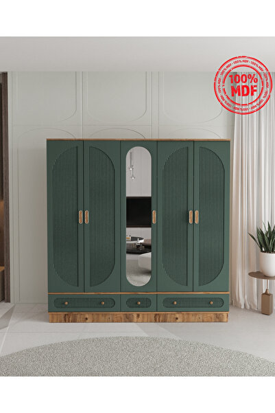 Teen & Bright SOHO 5 KAPAKLI ÇEKMECELİ BAZALI GARDIROP - TAMAMI MDF