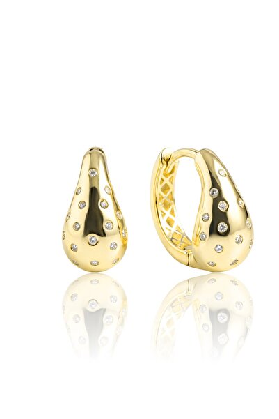 Söğütlü Silver 925 Ayar Gümüş Küpe Altın Kaplama Zirkon Taşlı Bottega Su Daml...