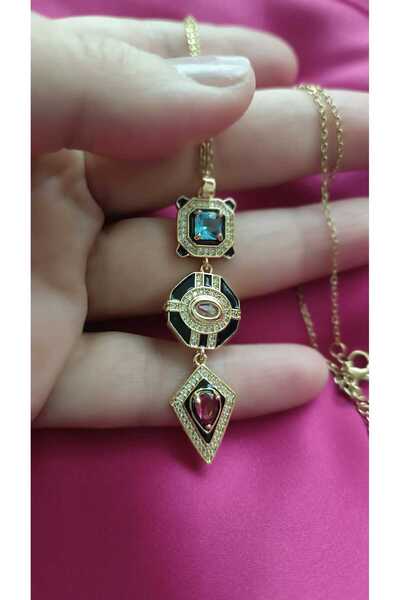 shop 316L Çelik Vintage Tasarım Çoklu Taşlı Gold Renk Kadın Kolye Figürlü Zir...