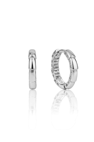 Söğütlü Silver 925 Ayar Gümüş küpe Üzeri Rodyumlu Segment Modern Halka Küpe S...