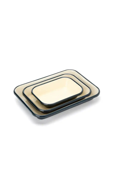 Refikadan Emaye Fırın Kabı Seti 3lü Dikdörtgen - Petrol Kordonlu