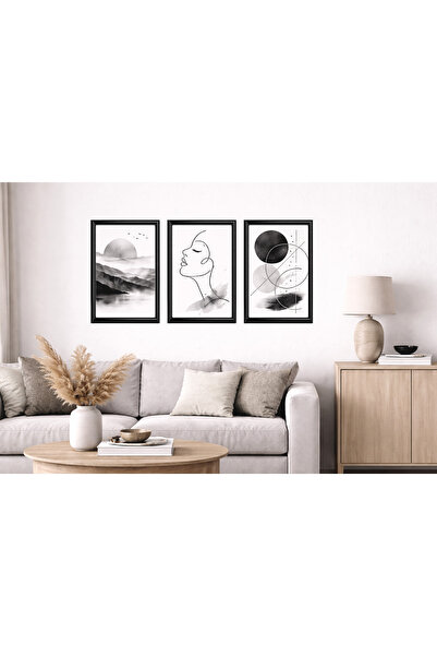 Aura Mia Store Set of 3 Modern Minimalist Paintings with Black Frame – Living...