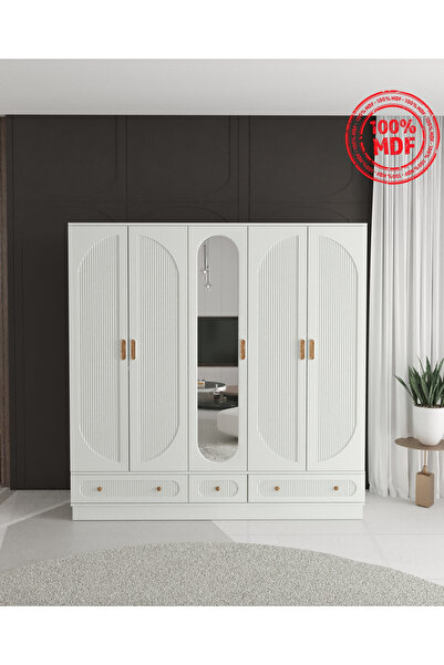 Teen & Bright SOHO 5 KAPAKLI ÇEKMECELİ BAZALI GARDIROP - TAMAMI MDF