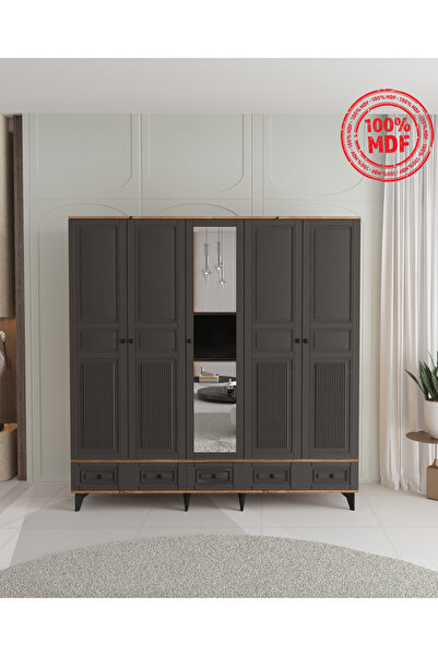 Teen & Bright NİL 5 KAPAKLI ÇEKMECELİ GARDIROP - TAMAMI MDF