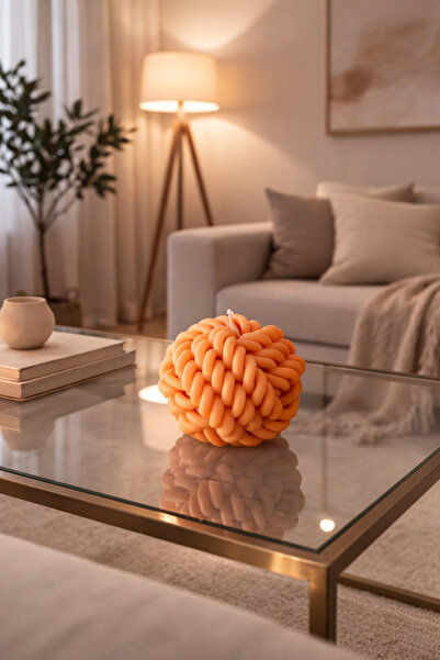 Candle d'amour Candle d’amour El Yapımı Mandalina Kokulu Örgü Top Mum – Dekor...