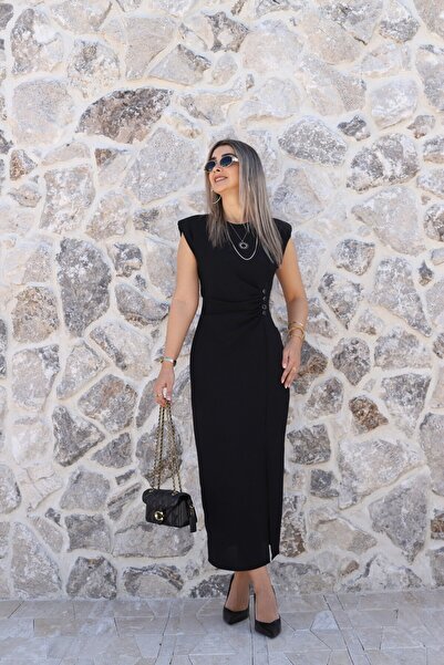 bytugcekaya Crna haljina bez rukava sa bočnim dugmićima