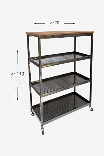Ch 4-Tier Metal Shelving and Storage Trolley with Wooden Top and Casters - Ve...