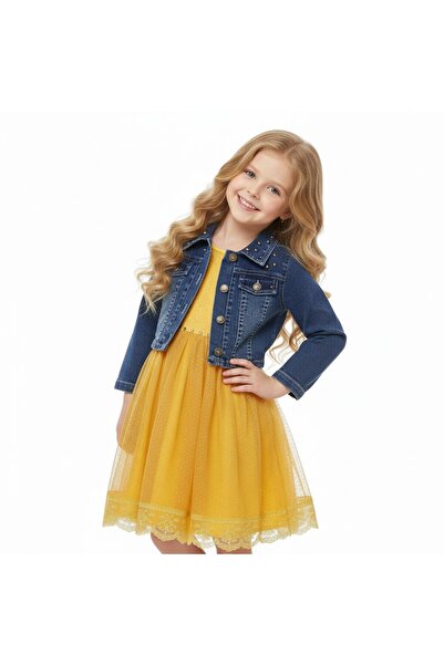 SeaBubbles Rochie pentru fete din tul piese cu jachetă din denim