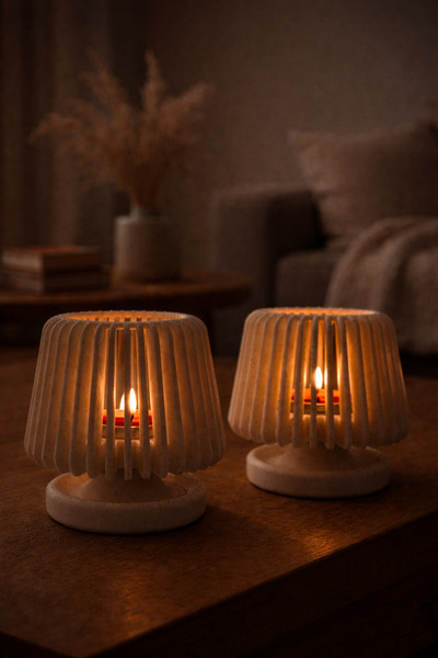 3D 2’li Mermer Desenli Dekoratif Mumluk – Modern Minimal Tealight Mumluk | Ma...