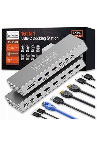 zenwire Statie de andocare USB-C 16-in-1 Zenwire®, 2× HDMI 4K 60Hz, DisplayPo...
