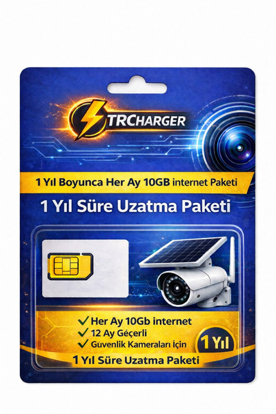 TRCharger Güvenlik Kamerası Sim Kart Hattı 1 Yıl Süre Uzatma – Aylık 10GB İnt...
