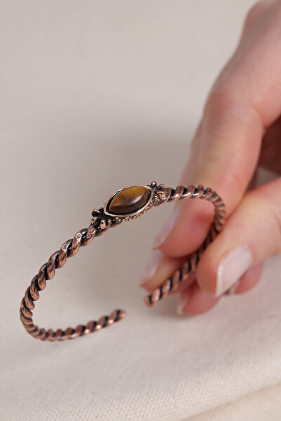 Süspüs Accessories Adjustable Twisted Copper Bracelet with Tiger's Eye Stone