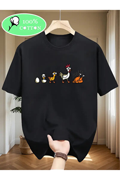 AEMİ Unisex Chicken Cycle Printed Oversized Crew Neck T-Shirt