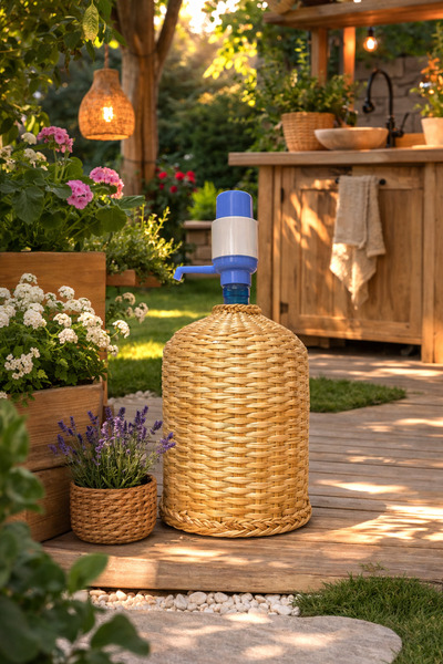 Marrone زجاجة على شكل سلة من الخيزران على الطراز البوهيمي سعة 19 لترًا بالحجم...