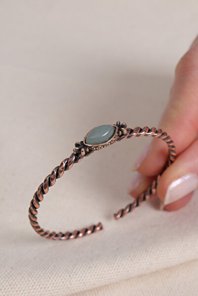 Süspüs Accessories Adjustable Twisted Copper Bracelet with Aventurine Stone