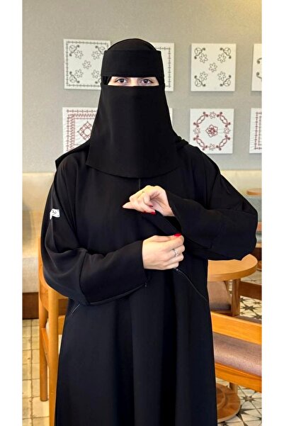 Karmen Luxury black crepe abaya, quarter-circle style – a work abaya with zip...