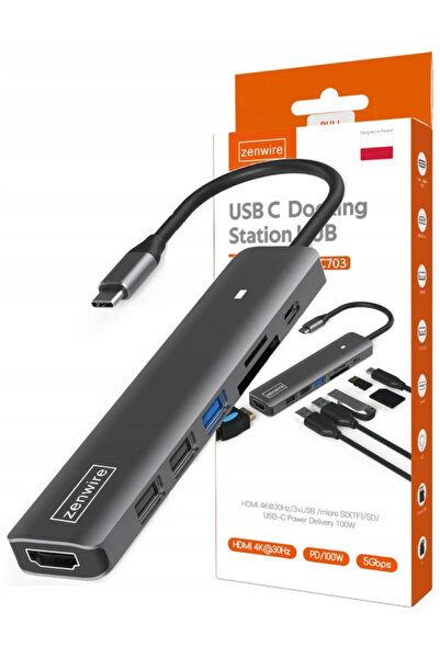 zenwire Adaptor Hub Multiport 7 în 1, USB Tip-C la HDMI 4K / 30Hz Full HD / 6...