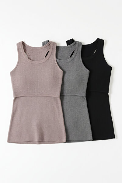 maternel 3'lü Kolsuz Triko Emzirme Seti